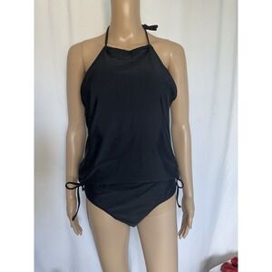 beachsissi Womens 2 Piece  Top Swimsuit Black  Halter Bikini Size L